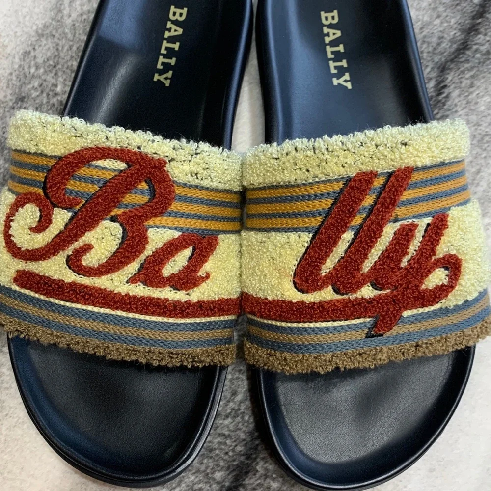 { Bally } Embroidered Logo Pool Slides Ginger